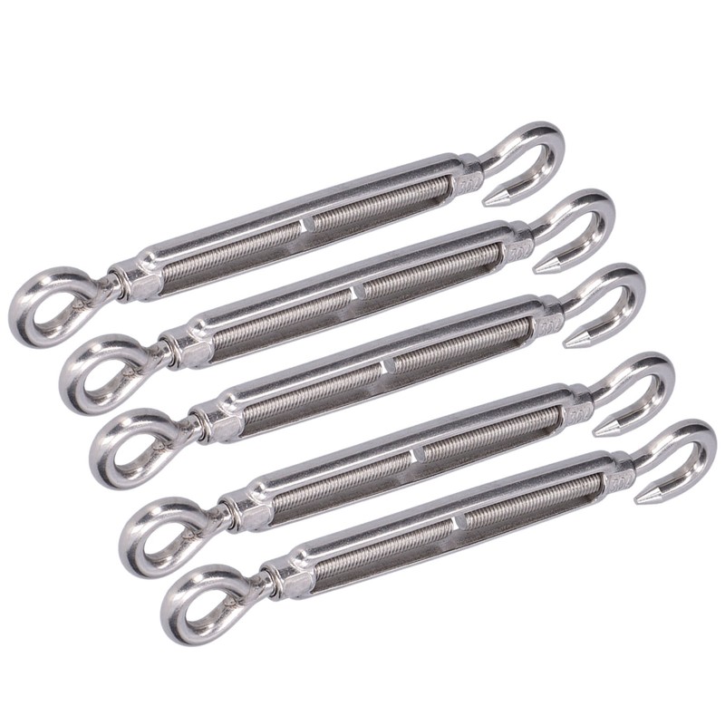 5Pcs Turnbuckle Hook and Eye Wire Rope Tension 304 Stainless