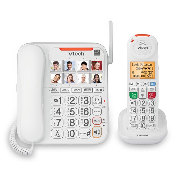 VTech SN5147 Amplified Corded/Cordless Senior Phone with Answering Machine, Call