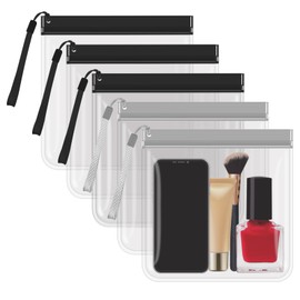 5 Pack Clear Travel Bags for Toiletries, YITOBA Portable Clear Toiletry Bag, Portable Size Waterproof Travel Pouches, Leak-Proof Plastic Pouch for Liquids and Cosmetics (Black)