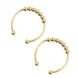 BRITIVIVE Anxiety Ring Gold Pack of 2 Stress Ring Shade Anxiety Rings Stress Spinner Fidget Rings Adjustable Sizes Stainless Steel Rings for Women (Gold)