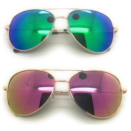 Bifocal Reading Sunglasses for Women or Men 100% UVA & UVB Aviator Mirrored Lens (Pink & Green, 2.5)