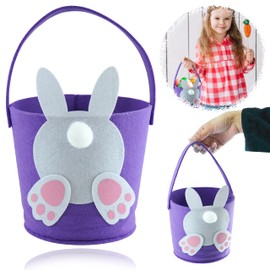 Easter Bunny Handled Goodie Bucket for Decorations | Purple Easter Felt Tote Craft Supplies | Easter Eggs Candy Bucket, Size-28cm