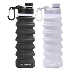 Nefeeko Collapsible Water Bottle, 2 Pack 26oz Silicone Foldable Water Bottles Leakproof BPA Free Travel Water Bottles with Carabiner, Portable Sport Water Bottles for Hiking Outdoor Indoor Sport
