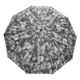 Amy & Joey Magazine Cover Collage Michelle Obama Printed Light Weight Bubble Dome Compact Retractable Folding Umbrella With Sleeve (Auto Open-Loop-Black)