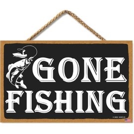 SEIFUD Funny Gone Fishing Wall Decor Sign, Hanging Fishing Decor Sign, Farmhouse Decor Wall Art Sign, Family Signs for Home Decor Gift, Gifts for Men (CA7US-023)