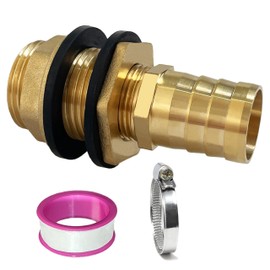 Tank Feed-Through with Spout, Brass Water Butt Feed-Through 3/4 Inch Inner Thread 1 Inch Male Thread + Hose Nozzle 25 mm, Tank Screw Connection Barrel Fitting with 2 Seals for Rain Barrel, Water