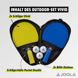 JOOLA Tischtennis Set Vivid Outdoor 2 Tischtennisschläger + 3 Tischtennisbälle + Tischtennishülle, Lime/blau, 6-teilig