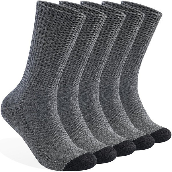 Mens 100% Cotton Cushioned Crew Socks, Athletic Performance Moisture Wicking