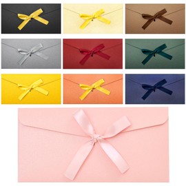 SUPGOD Pack of 10 Retro Kraft Paper Envelopes, Coloured Ribbons, Gift Cards, Envelopes, Perfect Coloured Kraft Paper Envelopes with Ribbons for Party, Christmas, Wedding, Thanksgiving