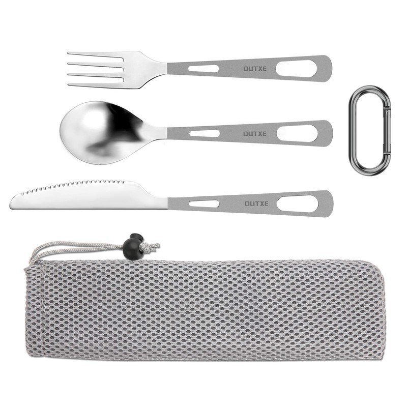 OUTXE Titanium Flatware Polished Knife Fork Spoon Set Lightweight Ti