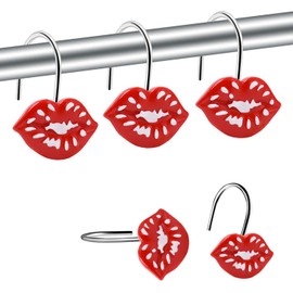 CandyGrid Mothers Day Love Valentines Day Shower Hooks, Red White Shower Curtain Hooks Set, Decorative Funny Gifts Shower Curtain Hooks, Christmas Bathroom Decor, Rustproof Metal Hooks Lips, 12Pcs