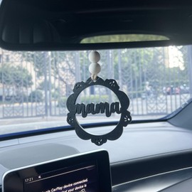 NMOHYDEU Mama Car Rear View Mirror Accessories Wooden Mama Rearview Mirror Hanger Monogram Mom Car Charm DIY Car Interior Accessories for Women