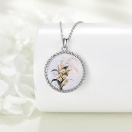 JERWLI Lily of the Valley Necklace 925 Sterling Silver Lily Flower Pendant Necklace Jewelry for Women