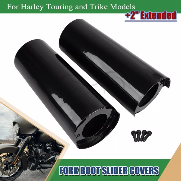 Unbranded +2" Extended Black Fork Cans Boots Covers For Harley
