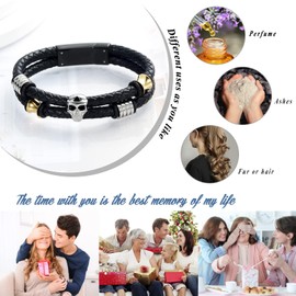 QGJNSGC Cremation Jewellery Skull Urn Bracelet for Ashes Keepsake Memorial Bangle Braided Leather Bracelet Cremation Bracelet for Men Women, Leather