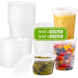 20 Sets Plastic Deli Food Containers With Lids 16oz  32oz Variety Pack Airtight Storage Freezer/Dishwasher/Microwave Safe Soup For Takeout Meal Prep