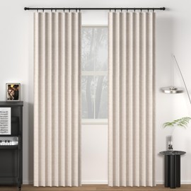 Gleantdeco 84 Inch Blackout Pinch Pleat Curtains 2 Panels - Textured Natural Linen Thermal Drapes, Farmhouse Bedroom & Living Room Window Coverings
