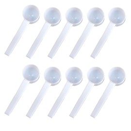 10Pcs 5 Gram/10 ml White Plastic Tablespoon Measuring Spoons with Long Handle Mini Powder Scoops Tiny Spoons for Measuring Coffee Grains Protein Spices (Round Bottom)