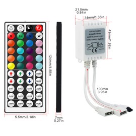 Aroidful RGB LED Strip Controller DC 12V-24V, 4-Pin 2-Port Controller with Wireless IR Remote Control Receiver, 44 Buttons for 5050 3528 LED Strip - Double Output