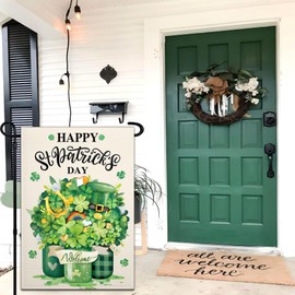 St Patrick's Day Garden Flag for Outside 12x18 Inch Double Sided Irish Welcome Garden Flag Green Shamrock Mason Jar Lucky Garden Flags for Outdoor Indoor House Yard Holiday Signs Decorations