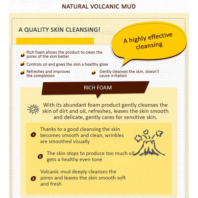 ROREC Volcanic Mud Clean Pore Cleanser Foam Natural Skin Сare
