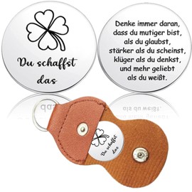 Kisstta Four Leaf Clover Lucky Coin - Double Sided Engraved Leather Keyring - Lucky Charm, Motivational Symbol, Encouragement