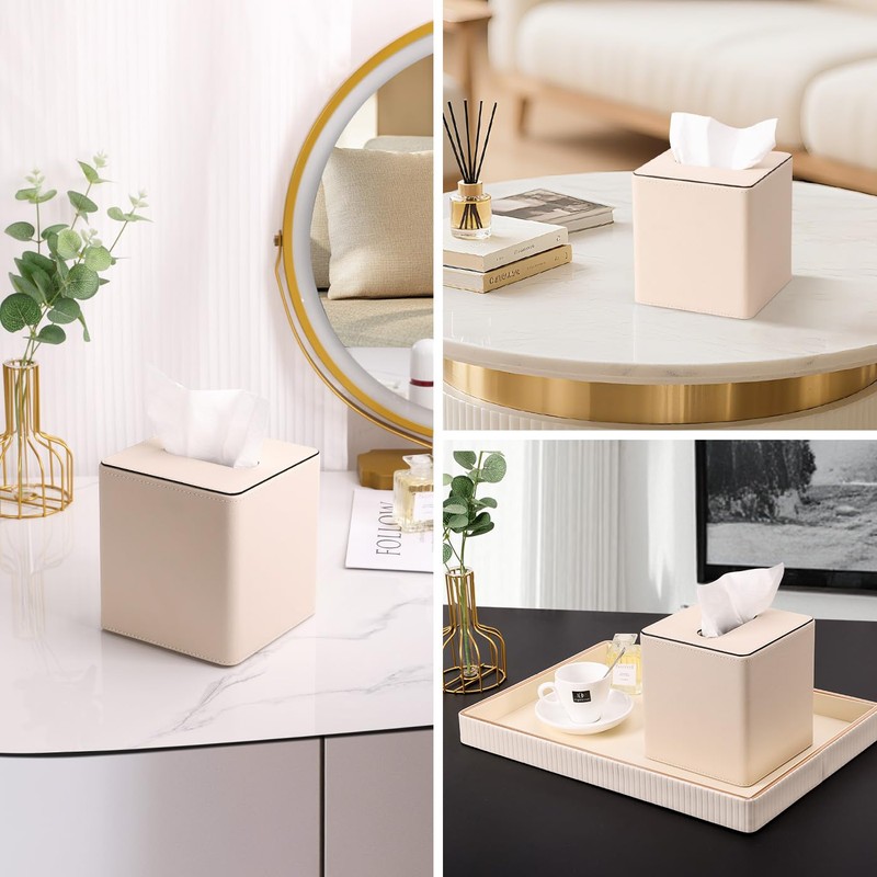 KINGFOM Leather Tissue Box Cover – Square Modern PU Leather