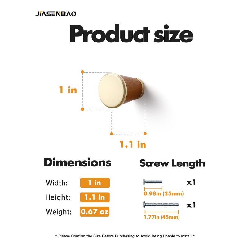 JIASENBAO Leather Drawer Pulls Trapezoid 5 Pack Gold Brown Leather