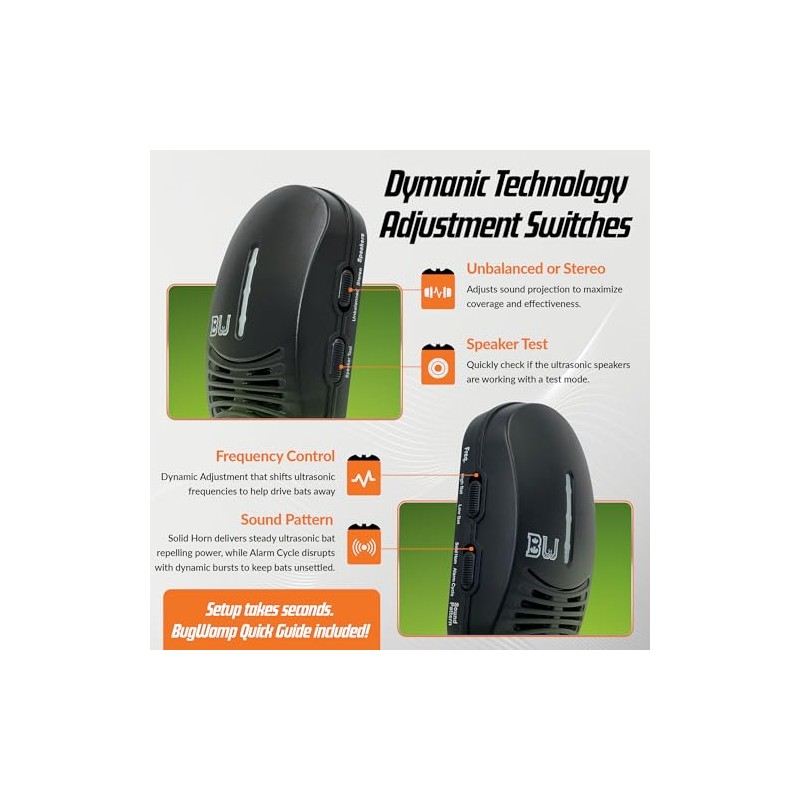 BugWomp-BEU Bat Expulsion Unit – Dynamic Ultrasonic Bat Repellent (Midnight