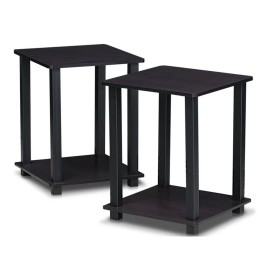 Furinno Engineered Wood Simplistic End Table in Dark Walnut (Set of 2)