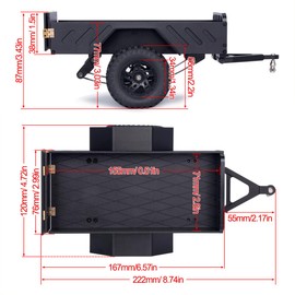 Aluminum CNC Utility Small Scale Trailer for 1/18 1/24 RC Crawler Car TRX4M SCX24 FMS FCX24 AX24 Upgrade Simulation Decoration (Black)