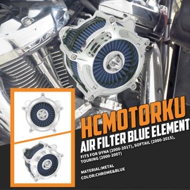 HCmotorku Air Cleaner Filter Aluminum Fit for Harley Touring Road King Street Glide Softail Sportster Dyna (Chrome Housing Blue Element, B For Touring 00-07,Softail 00-15,Dyna 00-17)