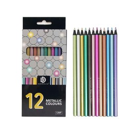 NA 12 Pcs Colour Drawing Pencils Black Wooden Metallic Colouring Pencils for Adult Kids Beginner Artist Painting