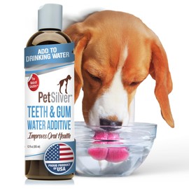 PetSilver Teeth & Gum Water Additive for Dental Care - Pet Breath Freshener - Targets Tartar, Plaque & Eliminates Bad Breath - Dog Oral Care & Cat Teeth Cleaning - No Brushing & Tasteless - 12 fl oz