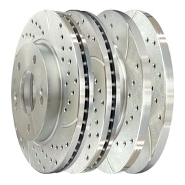 AutoShack Silver Coated Performance Brake Rotors Front & Rear Drilled Slotted Brake Replacement Kit for Hyundai Veloster Kona Venue Elantra GT Kia Soul Seltos Forte5 FWD NightGuard BRKPKG005612