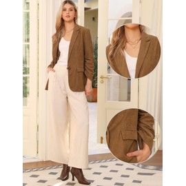 Allegra K Blazers for Women Business Casual Ruched Sleeve One Button Front Lapel Pockets Work Suit Jackets Corduroy Jacket X-Small Brown