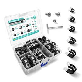 Sweezwon 168Pcs 304 Stainless Steel Cable Clamps Kit, 6 Sizes (1/4"-3/4") Pipe Clamps with Rubber Cushioned Insulation, Wire Clamps for Electrical Wiring, Includes Screws & Screwdriver