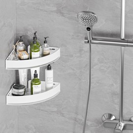 Wisfame Aluminium Shower Corner Shelves - Rustproof Shower Caddy No Drilling Installation Shampoo Holder, White Shelves for Wall for Bathroom Storage,Holds 8KG