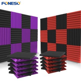 12/24/48 Pack Acoustic Panels 1 X 12 X 12 Inches - Sound Proof Foam Panels for Walls, High Desnsity Studio Soundproofing Wedges - Fire Resistant & Noise Absorbing for Studio, Office, Home:_24PCS Purple+24PCS Red