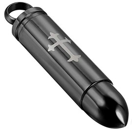 OIDEA Mens Stainless Steel Urn Ashes Bullet Pendant Necklace with Laser Etched Celtic Cross Design Black