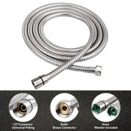 HOMEIDEAS 2.5m/98" Anti-Kink Leakproof Stainless Steel Shower Hose, with Solid Brass Connector & 2 Washers, Polished Chrome - Shower Hose Extension, Long Shower Hose Replacement