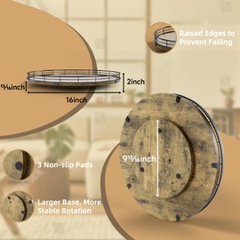 Farmhouse 16" Lazy Susan Turntable Organizer for Table Top, Large Round Wooden Lazy Susan for Cabinet Kitchen Centerpieces Dining Table, Storage Condiments Charcuterie, Bathroom Vanity Tray Decor