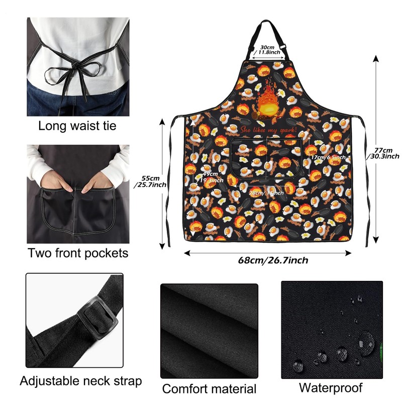 Fire Cartoon Pattern Kitchen Apron With Pocket Anime Fire Gift