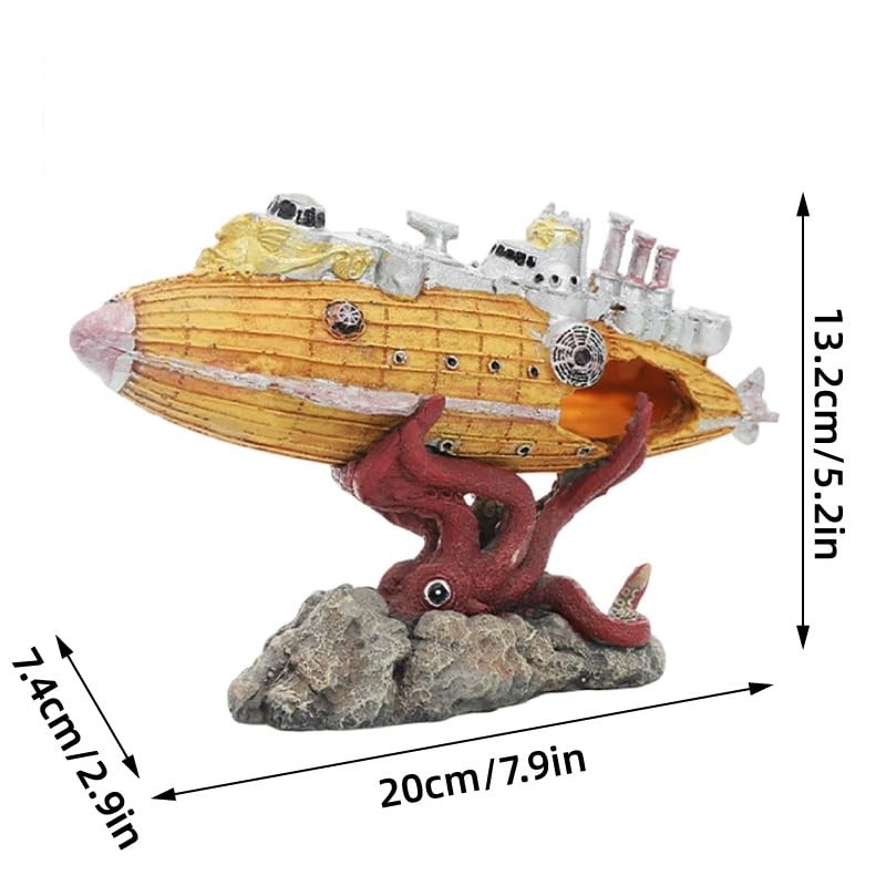 AIMALL Submarine Aquarium Ornament, Resin Fish Tank Decoration, Hollow Shipwreck