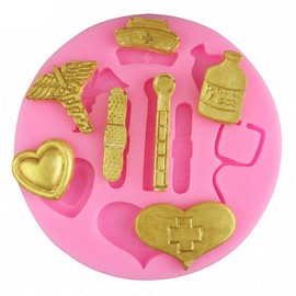 Small Size Nurse Theme Fondant Mold Nurse Hat Stethoscope Pill Bottle Bandage Thermometer Medical Silicone Chocolate Candy Resin Mold Nurse Graduation Retirement Cupcake Topper Decorating Tools