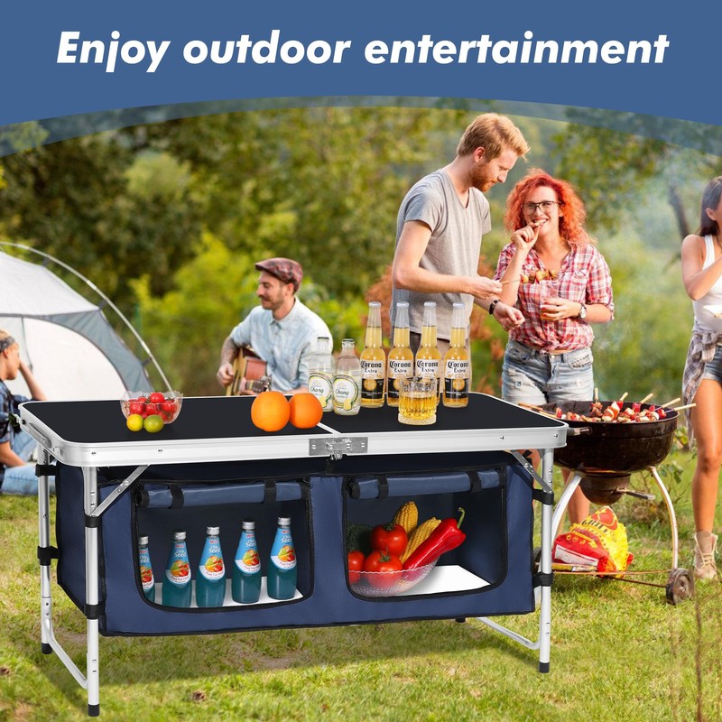 Camp Field Camping Folding Aluminum Table with Adjustable Legs for