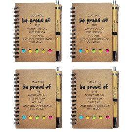 Riiriou 4 Sets Employee Appreciation Inspirational Spiral Journal with Sticky Note Notepad Motivational Bamboo Ballpoint Pen Bulk for Nurse Teacher Student Coworker Thank You Present