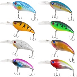 Crankbait Fishing Lures Kit,8pcs Shallow Deep Diving Swimbait Crankbait with 2 Treble Hooks Topwater Bass Fishing Lures Hard Baits Minnow Crank Bait for Trout Salmon Freshwater Saltwater