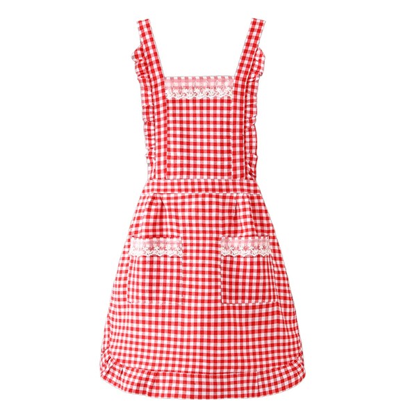 BMYUK Red Cotton Apron Double Pockets Adjustable Breathable Sweatproof Easy