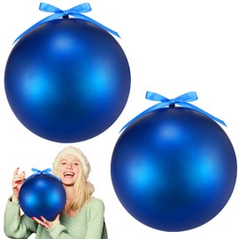 2 Pcs 8" Extra Large Size Christmas Hanging Ball Ornaments Oversized Huge Big Xmas Christmas Plastic Balls for Outside Lawn Yard Tree Hanging Decorations (Blue)